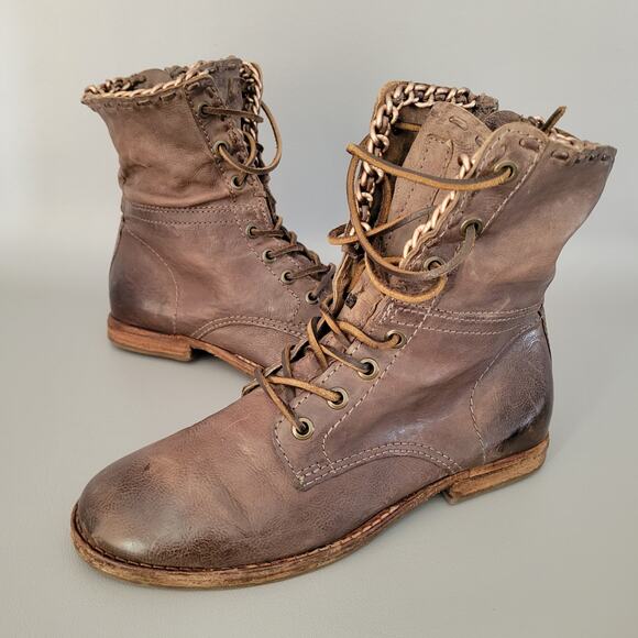 A.S.98 Shoes - A.S.98 Airstep Brown Boho Biker Leather Chain Side Zip Size EUR 37 US 6.5-7
